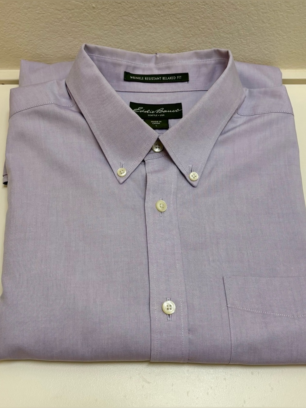 Eddie Bauer Men’s Light Lavender Button-Down Dress Shirt